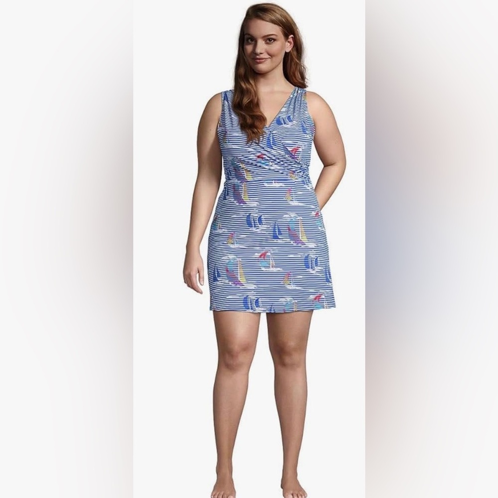 Lands' End Blue Nautical Women's Swim dress size 12